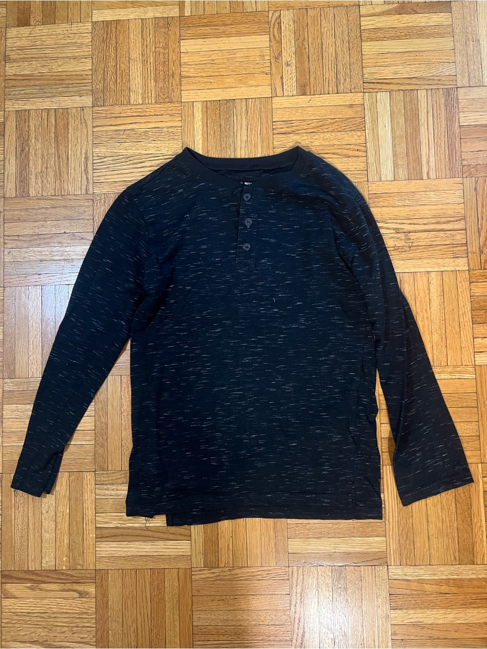 Back to School Boys Black Long-Sleeve Henley Top subtle specs of gray 10-12